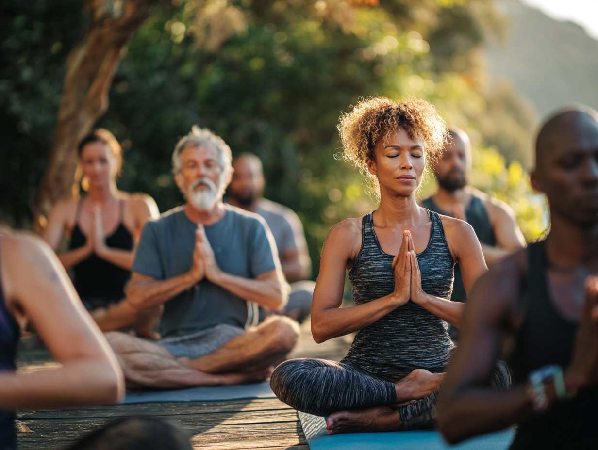 Жінка практикує йогу на заході сонця, демонструючи гармонію та баланс